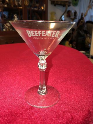 Vintage Beefeater London Dry Gin Martini Glass Etched & Cut Stem 6” H 3