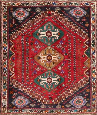 Vegetable Dye 4x5 Geometric Tribal Red Abadeh Nafar Area Rug Hand - Made Oriental