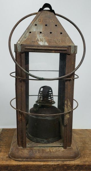 Antique Dietz Farm Lantern Early Box Style Lamp With Kerosene Burner Very Rare