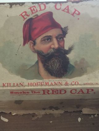 Vintage Red Cap Wooden Cigar Box Early Rare Old Advertising Display