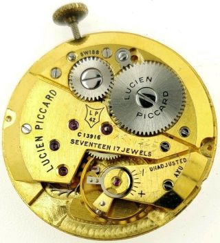 Vintage Lucien Piccard Lp42 17 Jewel Watch Movement Running