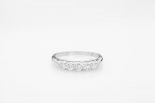 Antique 1940s 5 Stone.  50ct Vs G Diamond 14k White Gold Wedding Band Ring