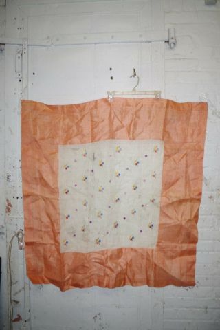 Vintage Orange Linen & Ivory Organdy Tablecloth 45 