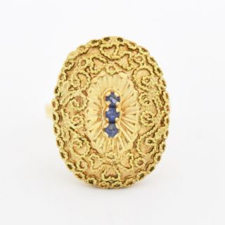 18k Yellow Gold Antique Ornate Oval Sapphire Cocktail Ring Size 8