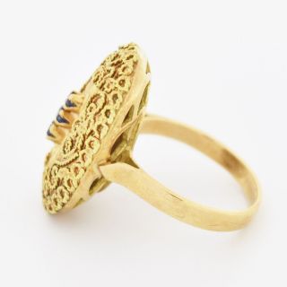 18k Yellow Gold Antique Ornate Oval Sapphire Cocktail Ring Size 8 3