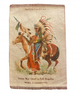 Antique Cigarette Silk Sioux War Chief In Full Regalia Nebo 7 Indian Horse