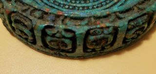 Aztec Mayan Mexican Design Malachite Green Cigarette Ashtray Felt Bottom Vintage 2