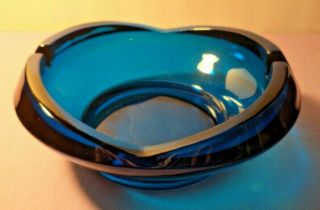Vintage Mid Century Modern Cobalt Blue Large Art Glass Ashtray
