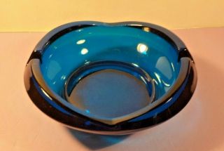 Vintage Mid Century Modern Cobalt Blue LARGE Art Glass Ashtray 2