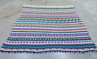 Vtg Granny Afghan 72 " X 80 " Hand Crocheted Snuggly Warm Bright Colorful