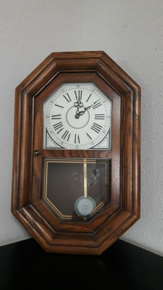 Vintage Howard Miller Chiming Wall Clock Pendulum Striking Solid Oak Case Not Wo