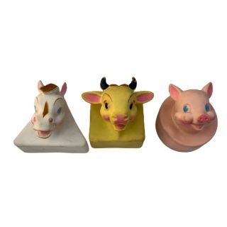 Vintage Alan Jay Clarolyte Animal Squeak Toys - Horse Pig Bull Rubber