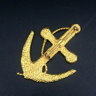 Vintage Gold Tone Enamel Anchor Nautical Patriotic Red White Blue Brooch Pin 3