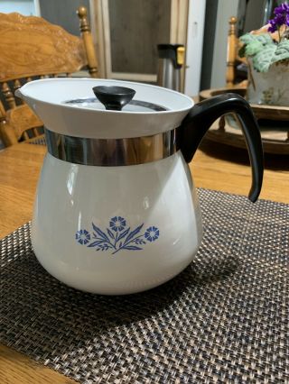 Vintage Corning Ware Kettle 2 Qt Quart Coffee Tea Pot Cornflower 7 " Tall