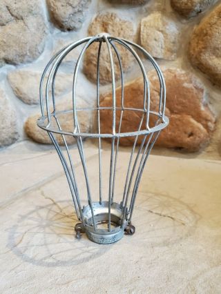 Vintage Industrial Metal Wire Cage Light Bulb Cover - 8 " Tall - Made In Valpo In