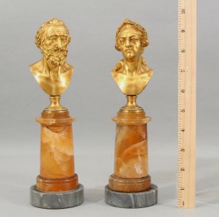 2 Antique 19thc French Dore Gold Gilt Bronze Busts King Louis Xv,  Agate Base