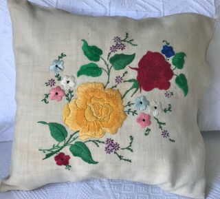 Vintage Hand - Embroidered Floral Cushion Cover