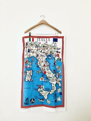 Vintage Tea Towel Italia Map Cotton Detailed Map Of Italy By Monveni.  R