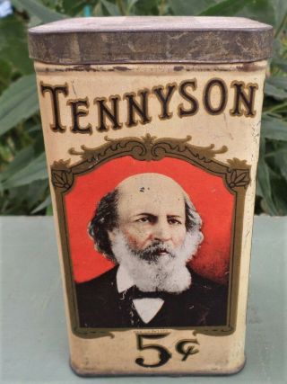 Antique Tennyson 5 Cent Cigar Tin Tobacco Factory 88 1st Ohio