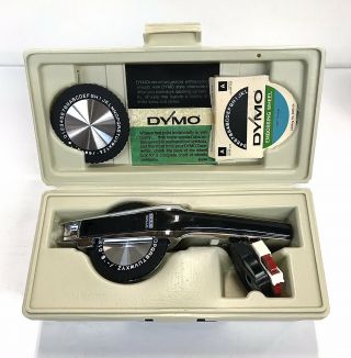 Vintage Dymo 1550 Tapewriter Label Maker & 3 Embossing Wheels & Case 1/4” - 3/8”