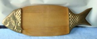 Vintage Wood And Brass Fish Cutting Board 20 " X 7 " X 1 "