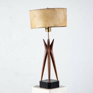 Mid Century Modern Table Lamp Sculptural Walnut Wood Adrian Pearsall Kagan Brass