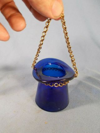 Vict Cobalt Blue Glass Hanging Match Holder For Hanging Oil Lamp W Match Strike