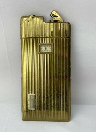 Vintage Evans Cigarette Case And Lighter,  Circa 1950 With Watch/clock