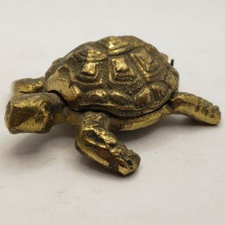 Vintage Solid Brass Turtle Trinket Box Key Storage Jewelry Dish