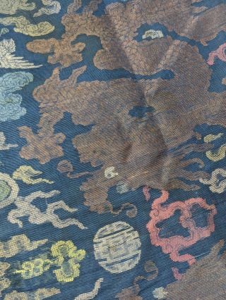 Antique Chinese Imperial Dragon Court Robe Fragment Embroidered Silk Brocade 3