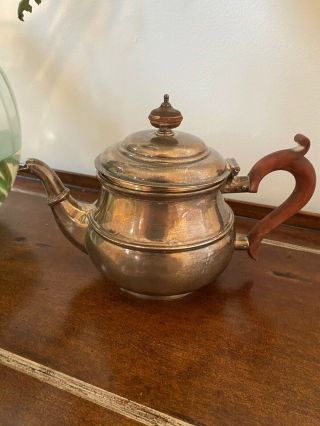 Antique Sterling Silver Tea Pot From England Wood Handle And Top With Hallmarks