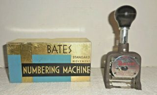 Vintage Bates 6 Wheel Numbering Machine Stamp Standard Movement W/box