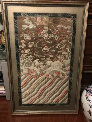 Antique Chinese Kesi Embroidered Silk Panel Framed 3