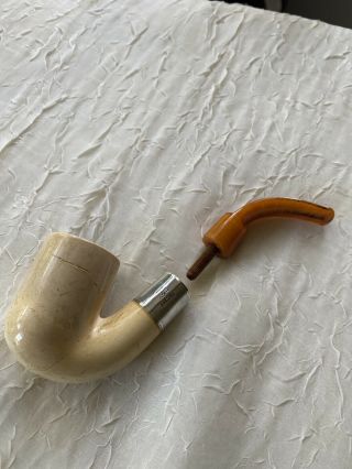 Meerschaum Pipe With Silver Collar & Amber Mouthpiece Birmingham 1911 For Repair