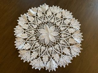 Vintage Large Hand Crocheted Doily Table Topper Off White 23 " Euc L