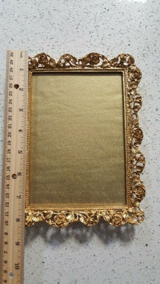 Vintage Brass Picture Frame Embossed Bronze Rose Heavy Metal Standing 5x7 "