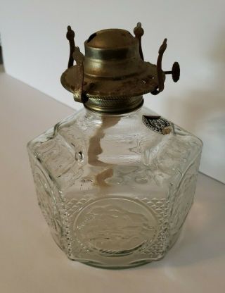 Vintage Antique Lamplight Farms Clear Glass 6 Sided Oil Base Only Heirloom Lamp