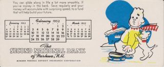 Vtg 1952 The Second National Bank Of Nashua Nh Calendar Boy Skating With Pet Dog