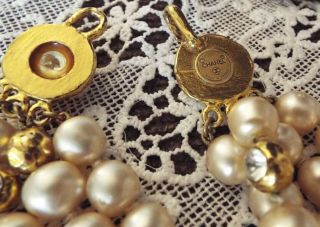 RARE AUTH CHANEL 4 STRAND Pearl CC LONG Necklace VINTAGE GOLD PLATED W/ CRYSTAL 3