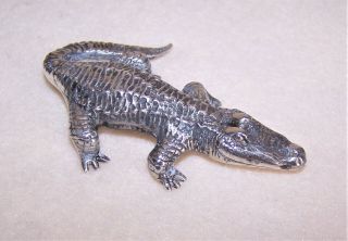Rare Vintage S.  Kirk & Son Sterling Silver Animal Paperweight - Alligator/croc