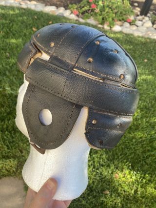 Antique Dog Ear Vintage All Leather Pebbled 1920s Circa Football Helmet Old Wow