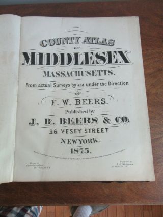 Atlas Of Middlesex County Massachusetts F.  W.  Beers 1875 1st Edition Rare Book 2