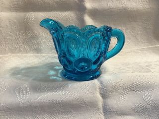 Vintage L E Smith Colonial Blue Turquoise Moon & Stars Creamer Mcm