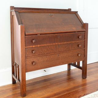 Arts and Crafts Mission Style Oak Drop Front Desk and Bureau c.  1900 - 1920 2