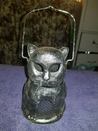 Vintage Tin Metal Black Cat Halloween Votive Candle Holder Lantern