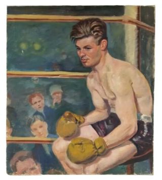 Cornelius Van Fulpen Antique WPA Era Boxer American Boxing 1940 ' s Oil Painting 2