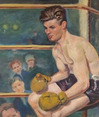 Cornelius Van Fulpen Antique WPA Era Boxer American Boxing 1940 ' s Oil Painting 3