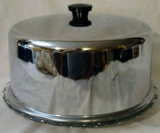 Vintage Glass Cake Plate With Chrome Lid