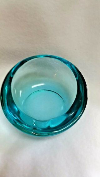 Vintage Turquoise Viking Art Glass Orb Bowl Ashtray Mid Century Modern