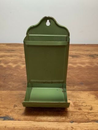 Vintage Green Tin Metal Wall Mount Match Box Holder Rustic Antique Cabin Kitchen
